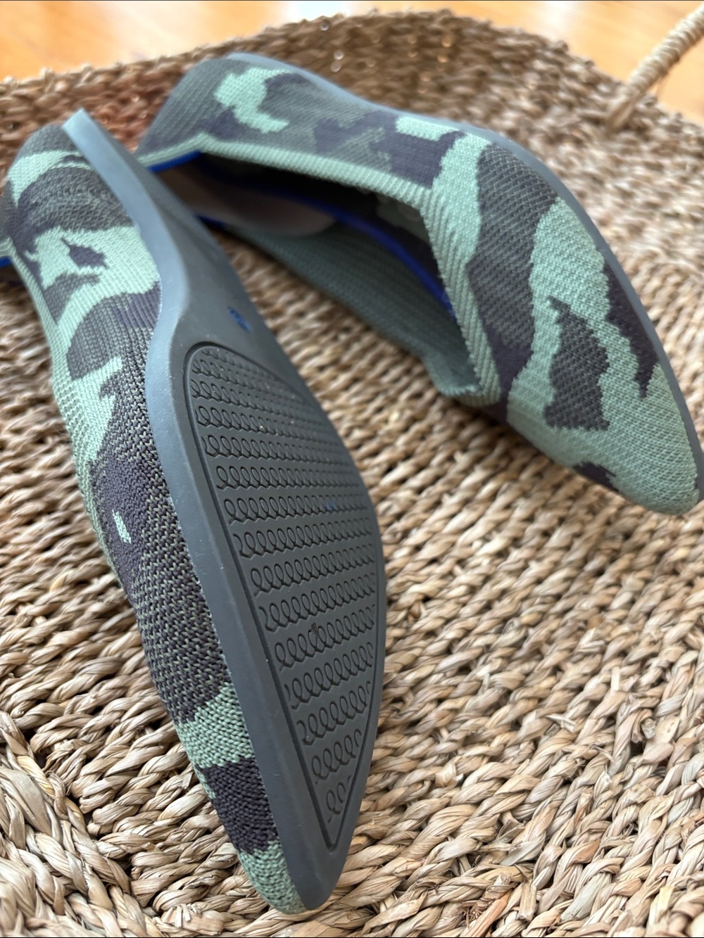 Rothy's Green Camouflage Pointed-Toe Flats with Blue Trim - Picture 4 of 4